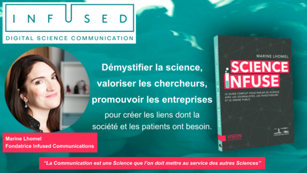 Annonce interview avec portrait de Marine Lhomel et visuel du livre Science Infuse